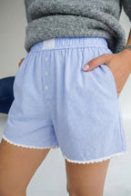 Green Gingham Plaid Button Detail Lace Trim Boxer Shorts
