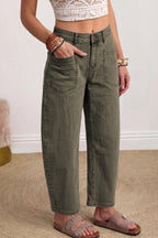 Color Square Patch Pocket Ankle-length Barrel Jeans