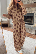 Polka dot long sleeve top and drawstring relaxed pants set by Dear-Lover, casual two-piece outfit with playful pattern and comfortable fit.