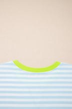 Stripe Contrast Neck Loose Tee and Drawstring Shorts Set