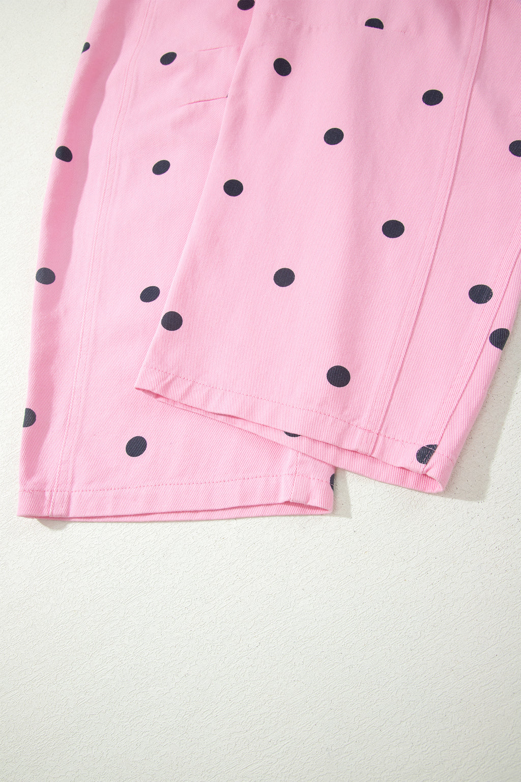 Polka Dot Print Bib Pocket Denim Barrel Overalls Jumpsuit