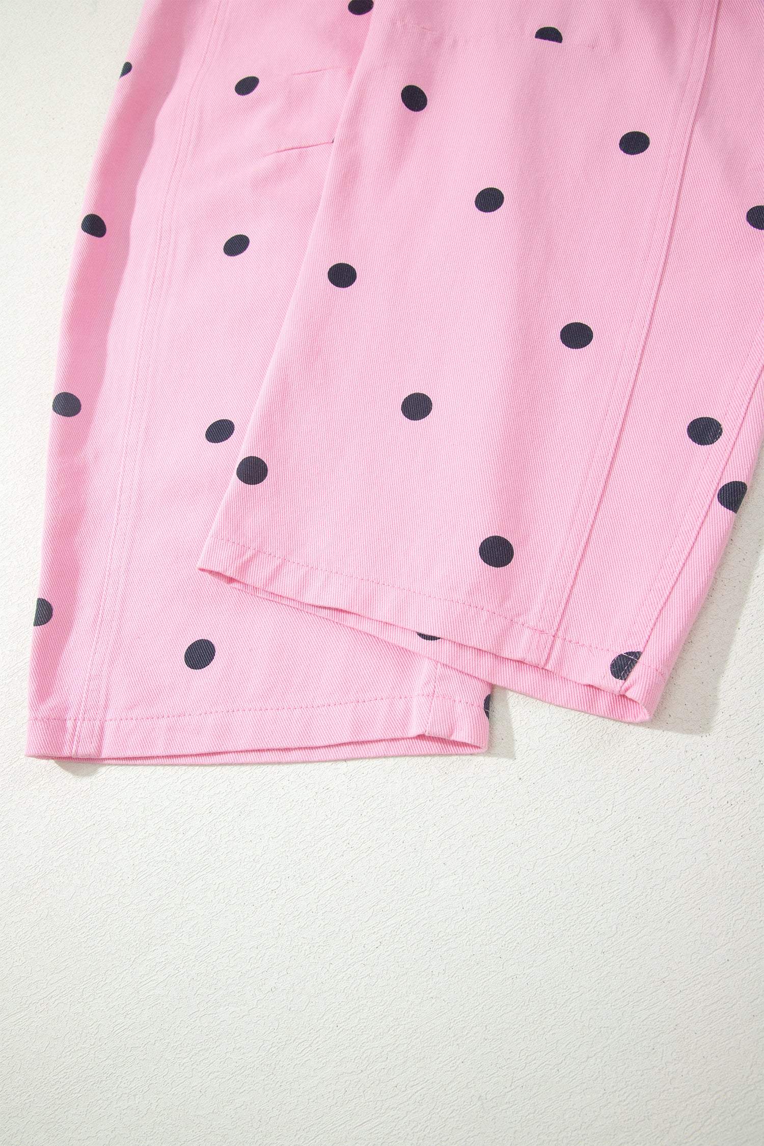 Polka Dot Print Bib Pocket Denim Barrel Overalls Jumpsuit
