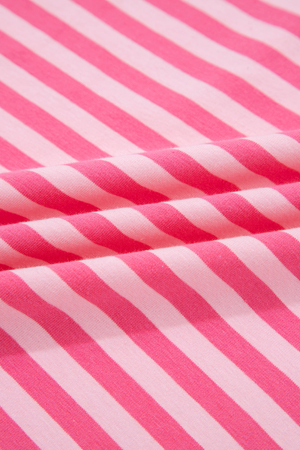Pink Stripe Drop Shoulder Round Neck Top and Buttoned Straight Pants Two Piece Set