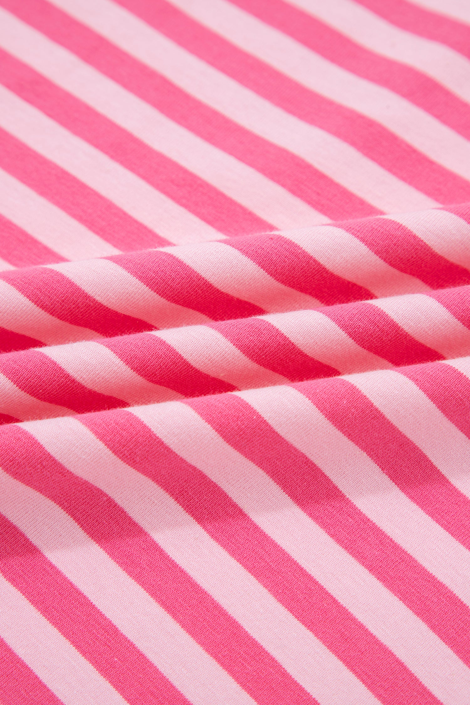 Pink Stripe Drop Shoulder Round Neck Top and Buttoned Straight Pants Two Piece Set
