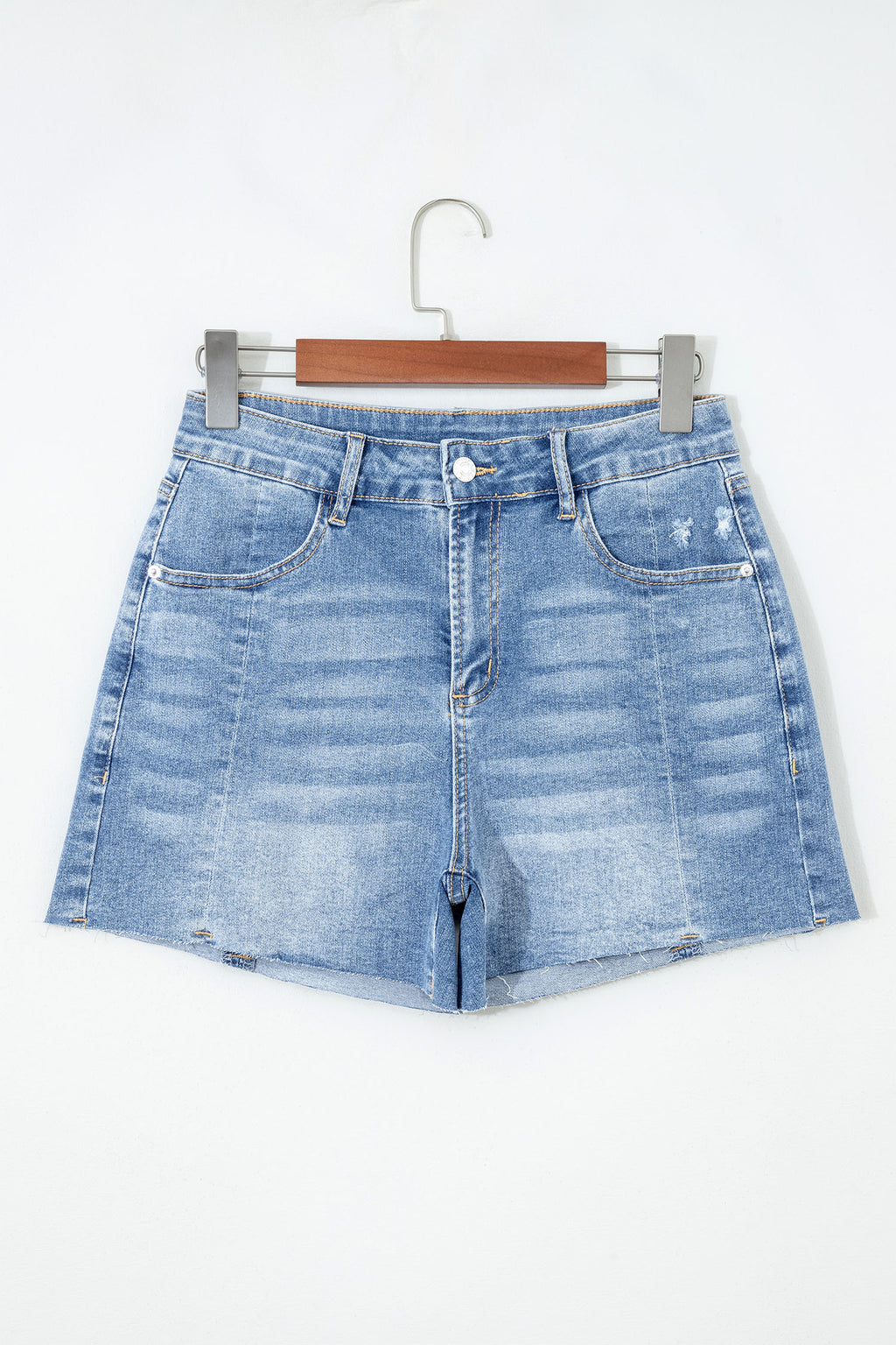 Beau Blue Acid Wash Raw Hem Denim Shorts