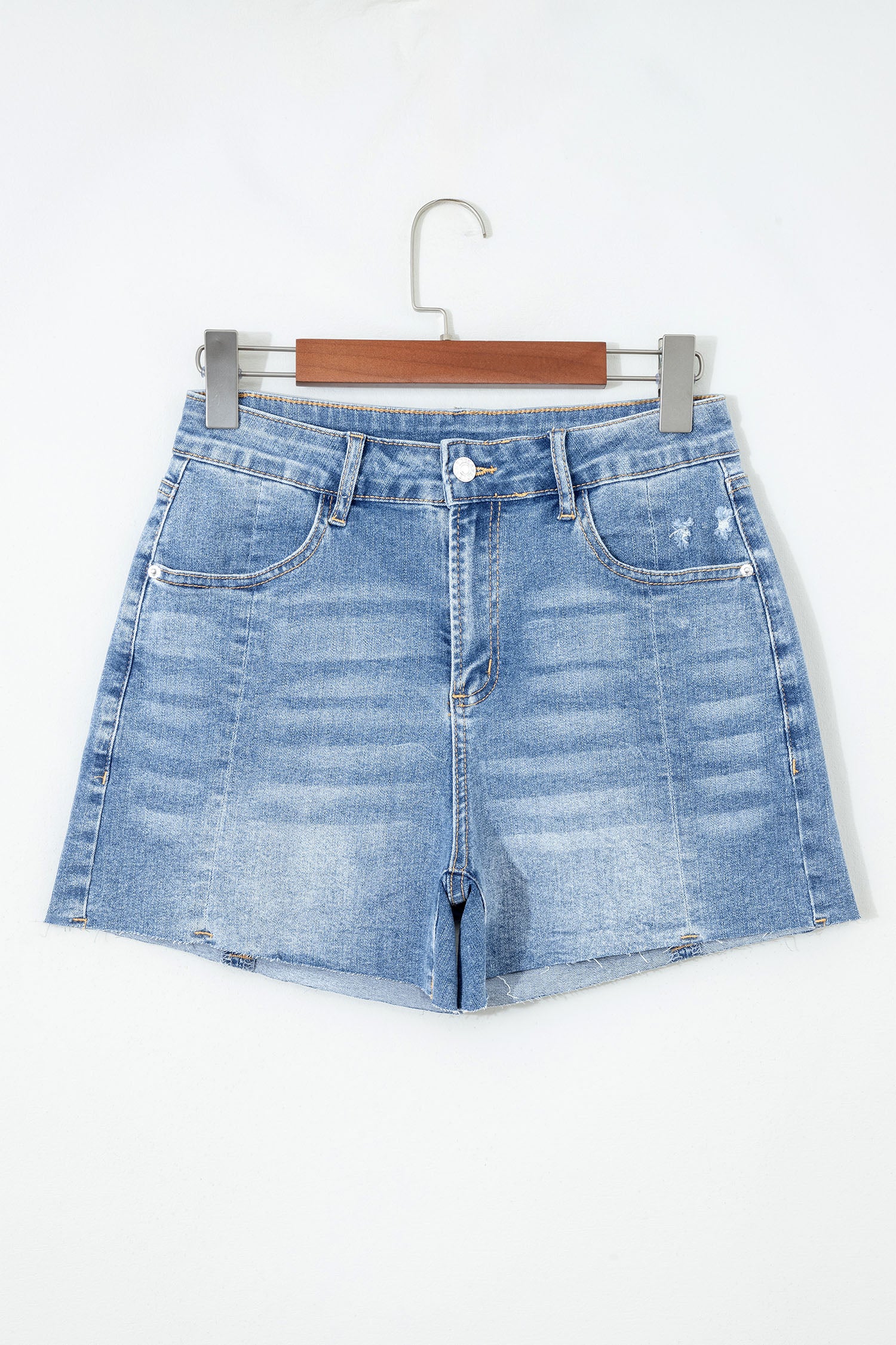 Beau Blue Acid Wash Raw Hem Denim Shorts