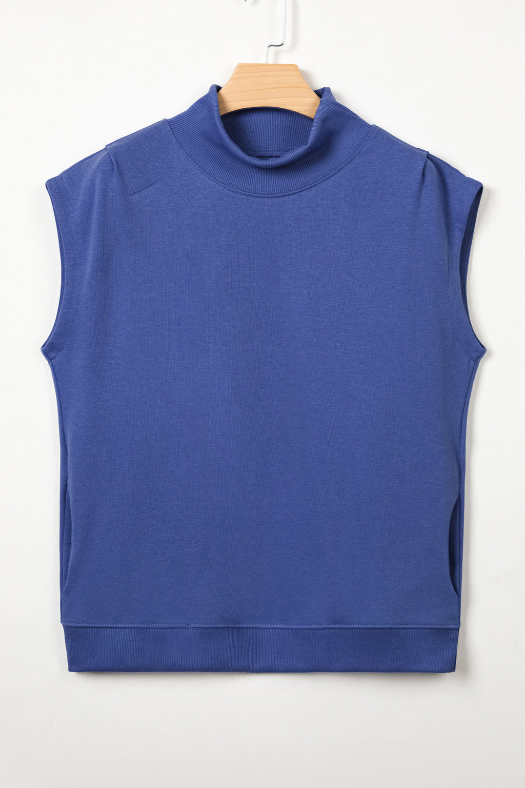 Black Solid Color High Neck Cap Sleeve Loose Top