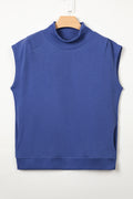 Black Solid Color High Neck Cap Sleeve Loose Top