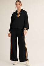 Striped Patchwork Quarter Zip Pullover Loose Pant Set