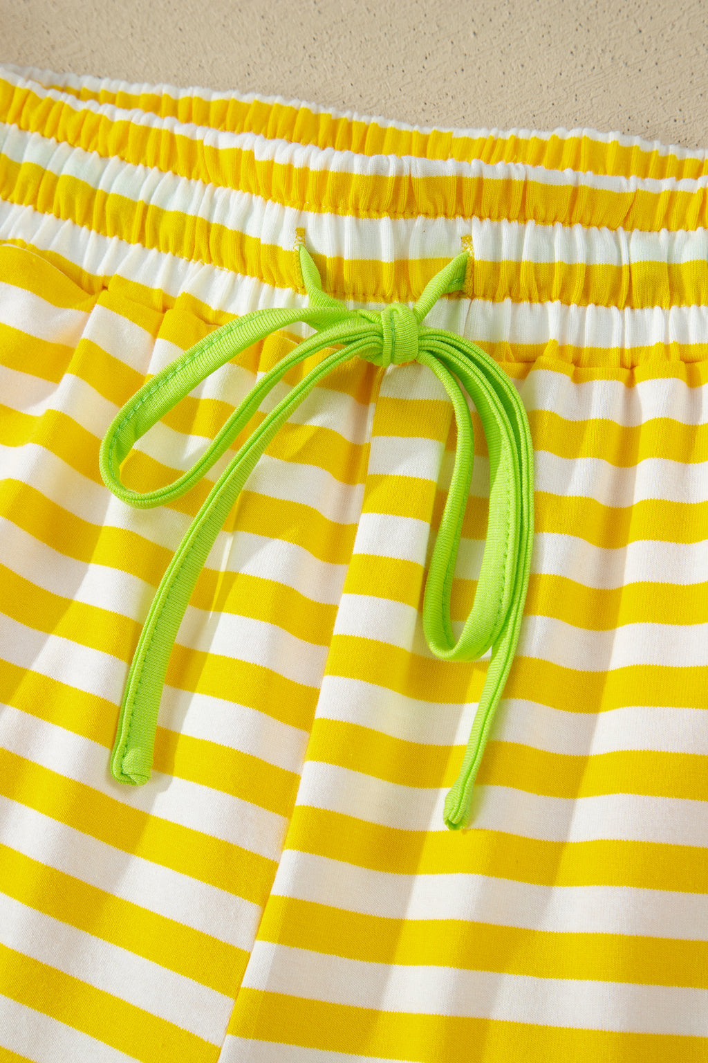Stripe Contrast Neck Loose Tee and Drawstring Shorts Set