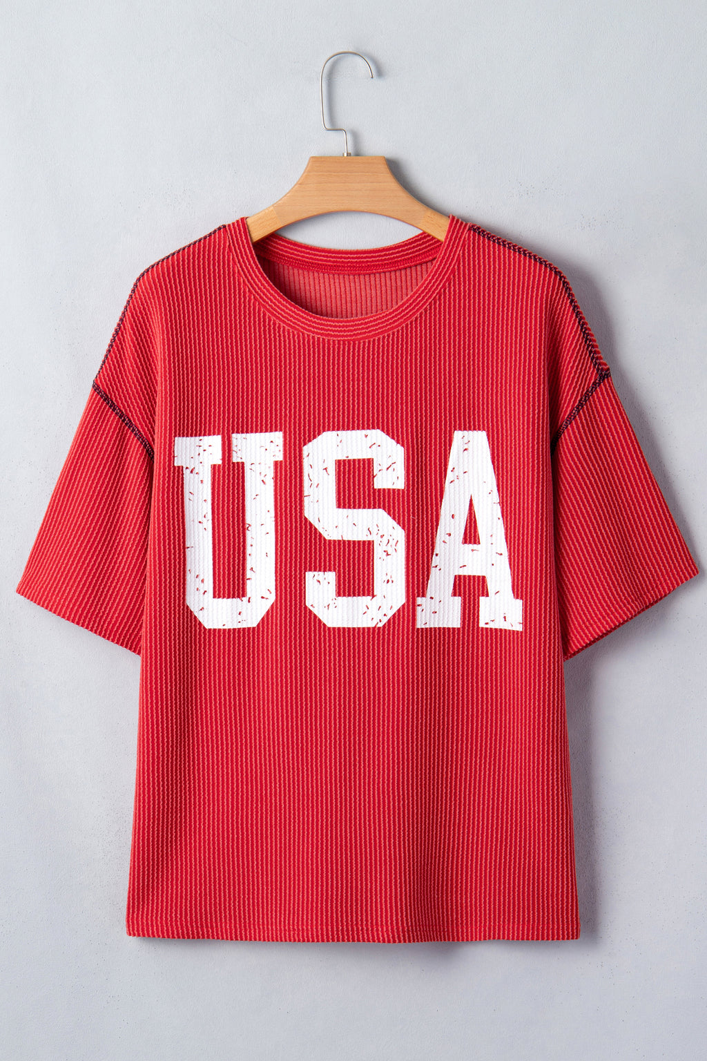 Fiery Red USA Graphic Half Sleeve Loose Ribbed Top