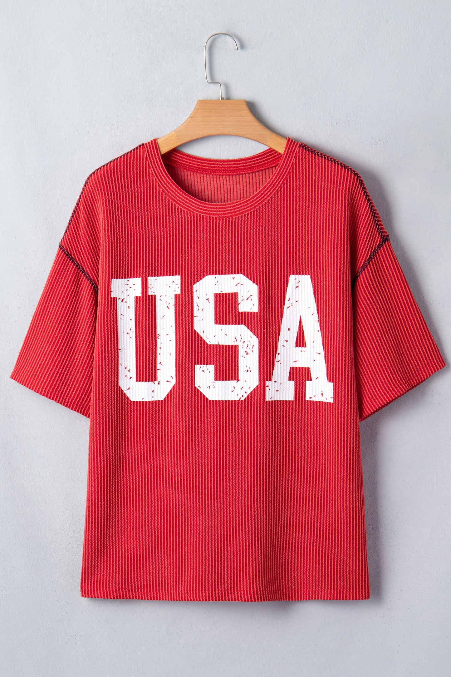 Fiery Red USA Graphic Half Sleeve Loose Ribbed Top