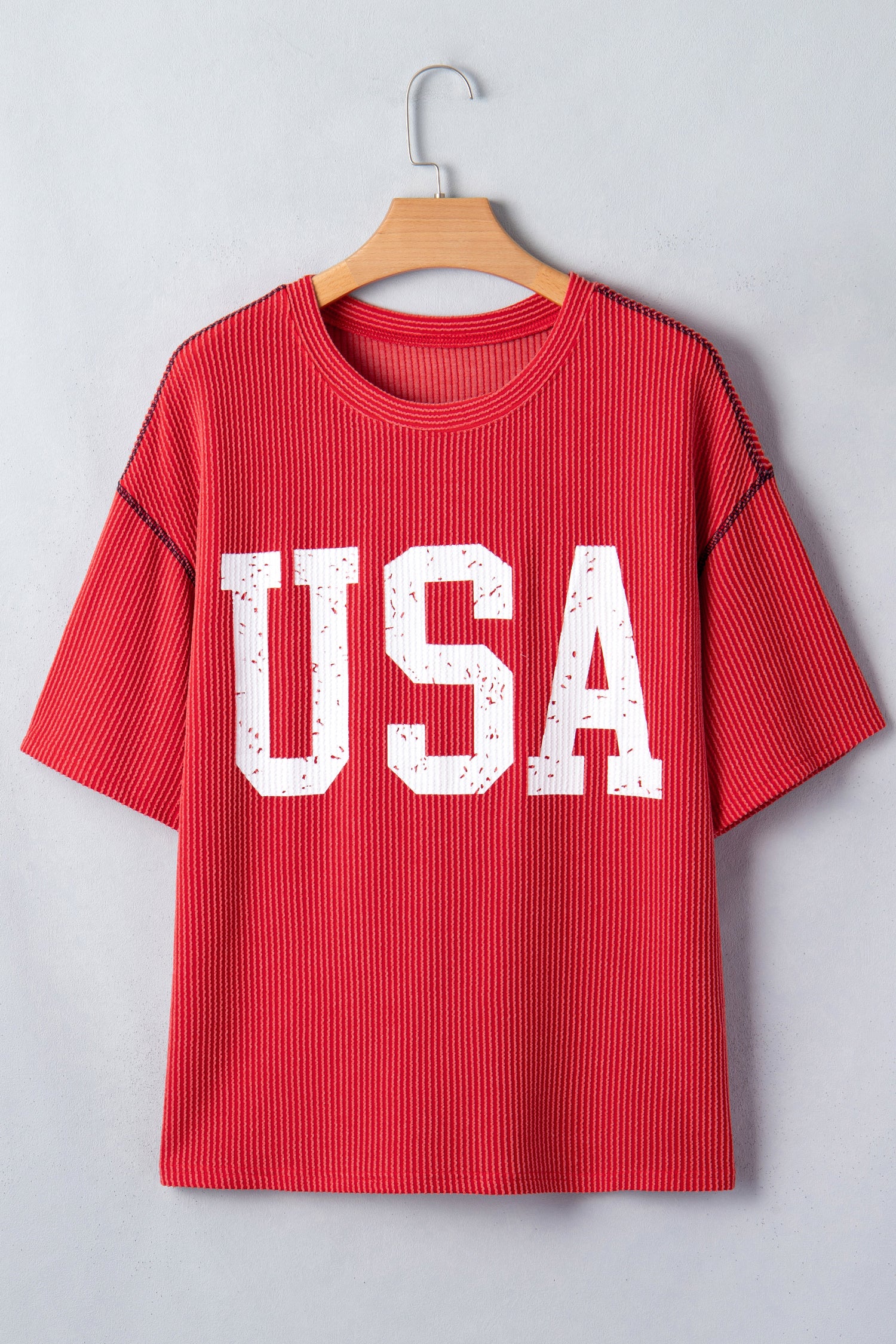 Fiery Red USA Graphic Half Sleeve Loose Ribbed Top