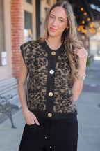 Pink Leopard Print Knit Sleeveless Regular Wash Sweater Vest