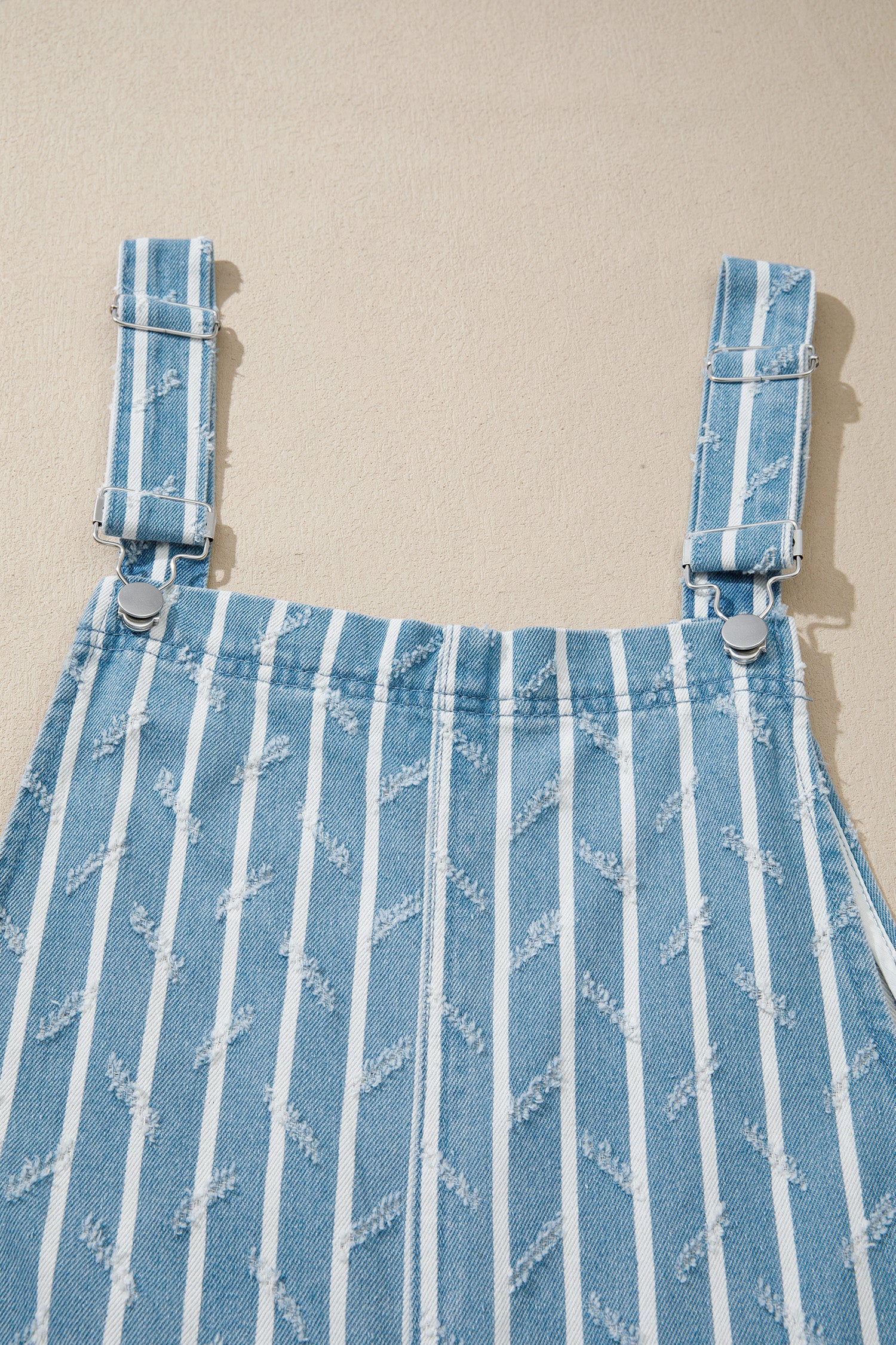 Myosotis Striped Distressed Ruffled Wide Leg Denim Overalls