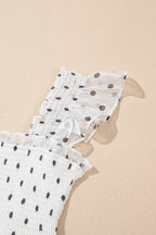White Polka Dot Flutter Sleeve Square Neck Smocked Maxi Dress