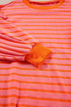 Orange Stripe Drop Shoulder Crew Neck Loose Sweatshirt