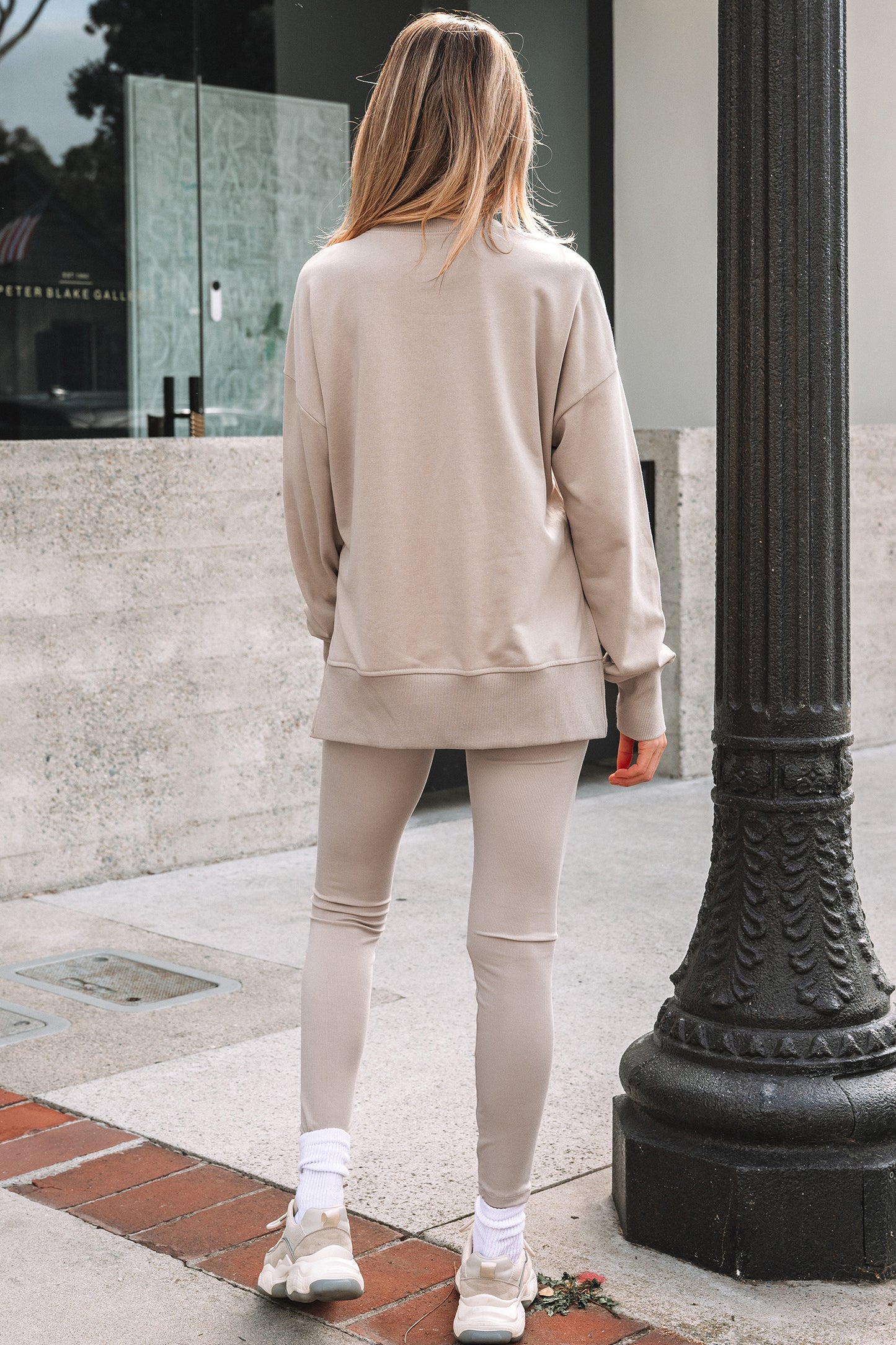Oversized Slit Sweatshirt Ribbed Leggings 2pcs Set