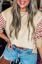Black Stripe Sleeve Patchwork Casual Knit Top