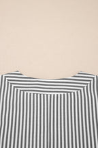 Black Stripe Plus Size V Neck Roll-tab Short Dolman Sleeve Blouse