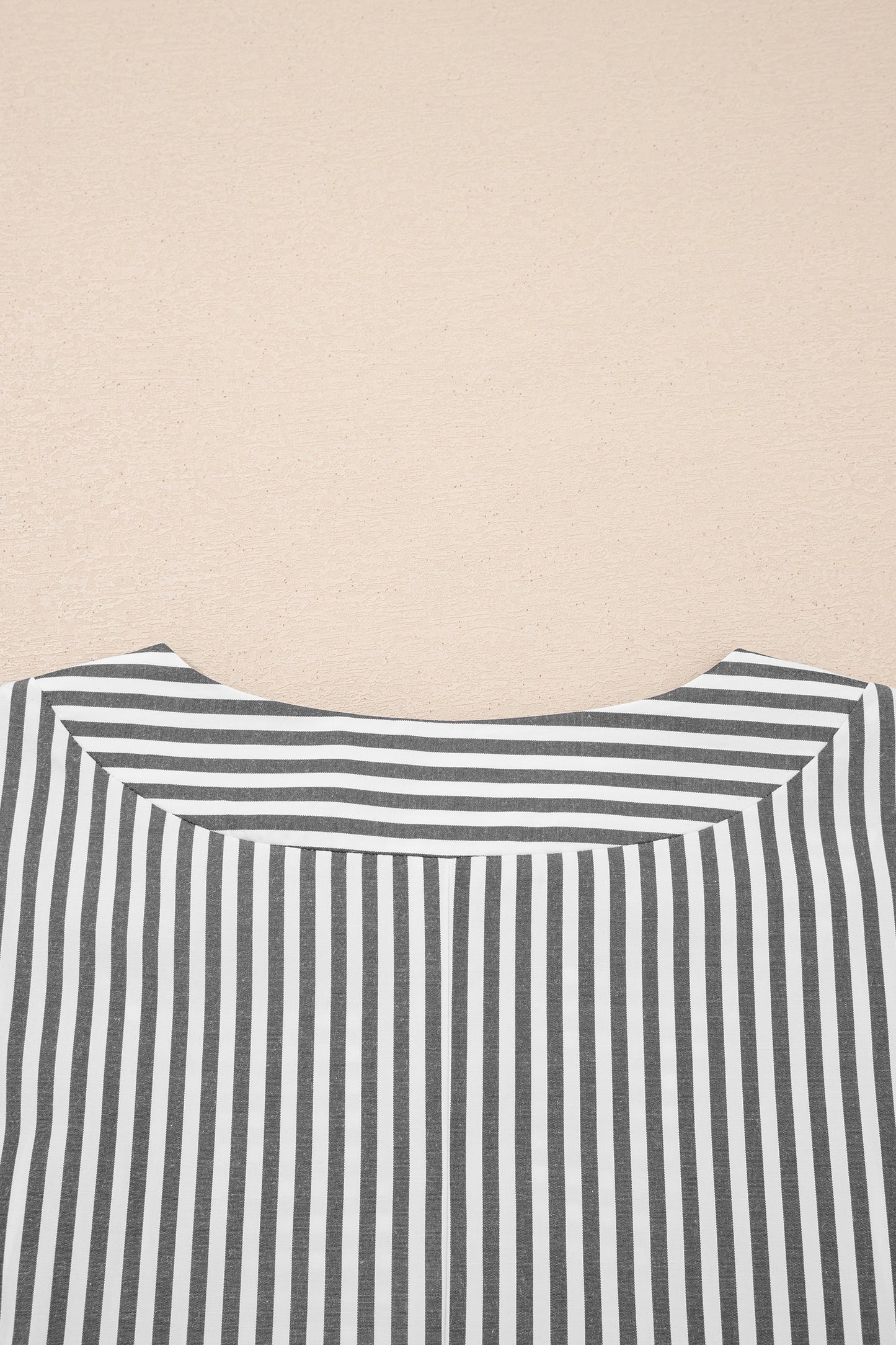 Black Stripe Plus Size V Neck Roll-tab Short Dolman Sleeve Blouse