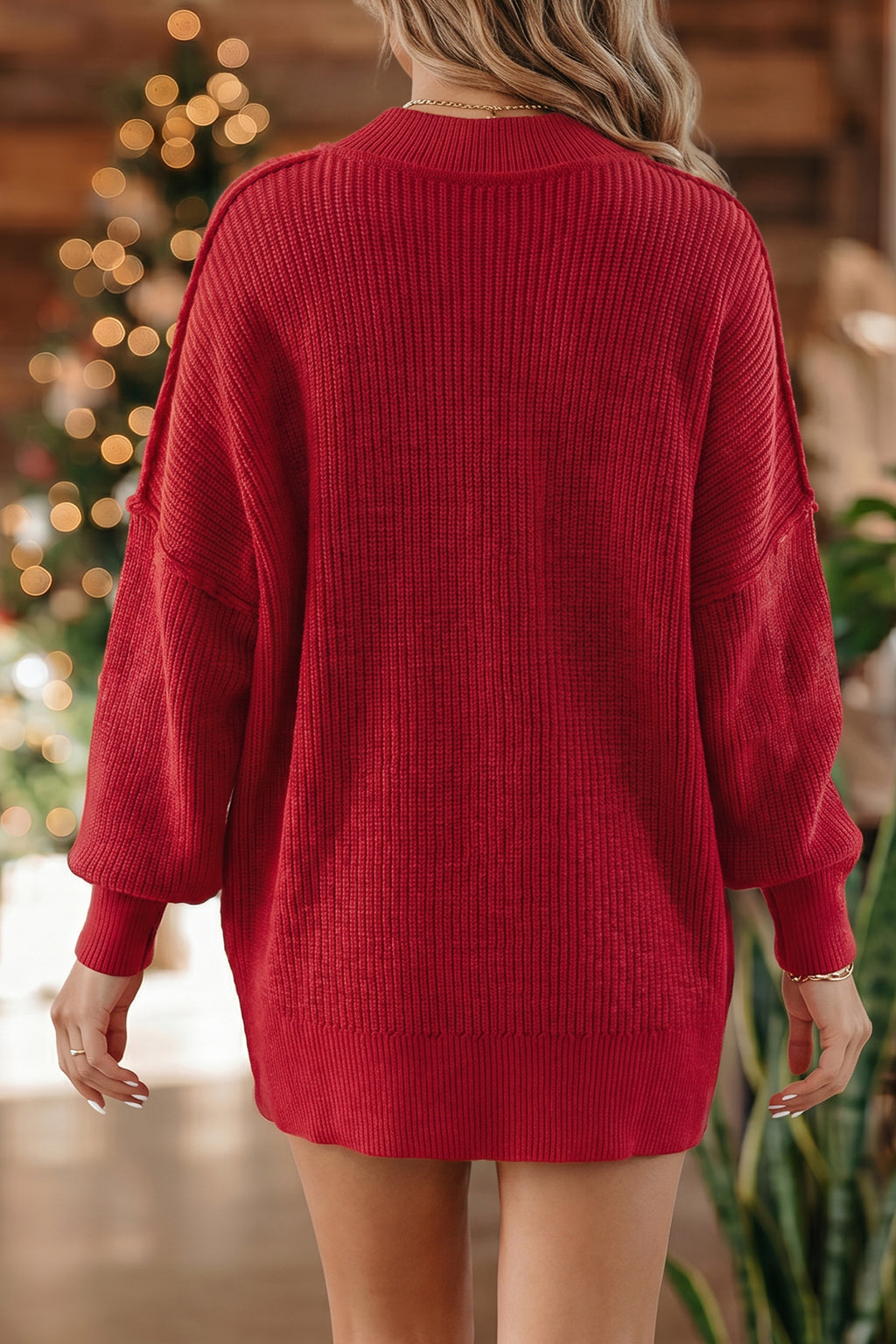 Chestnut Long Sleeve Ribbed Knit Stand Neck Regular Fit Sweater