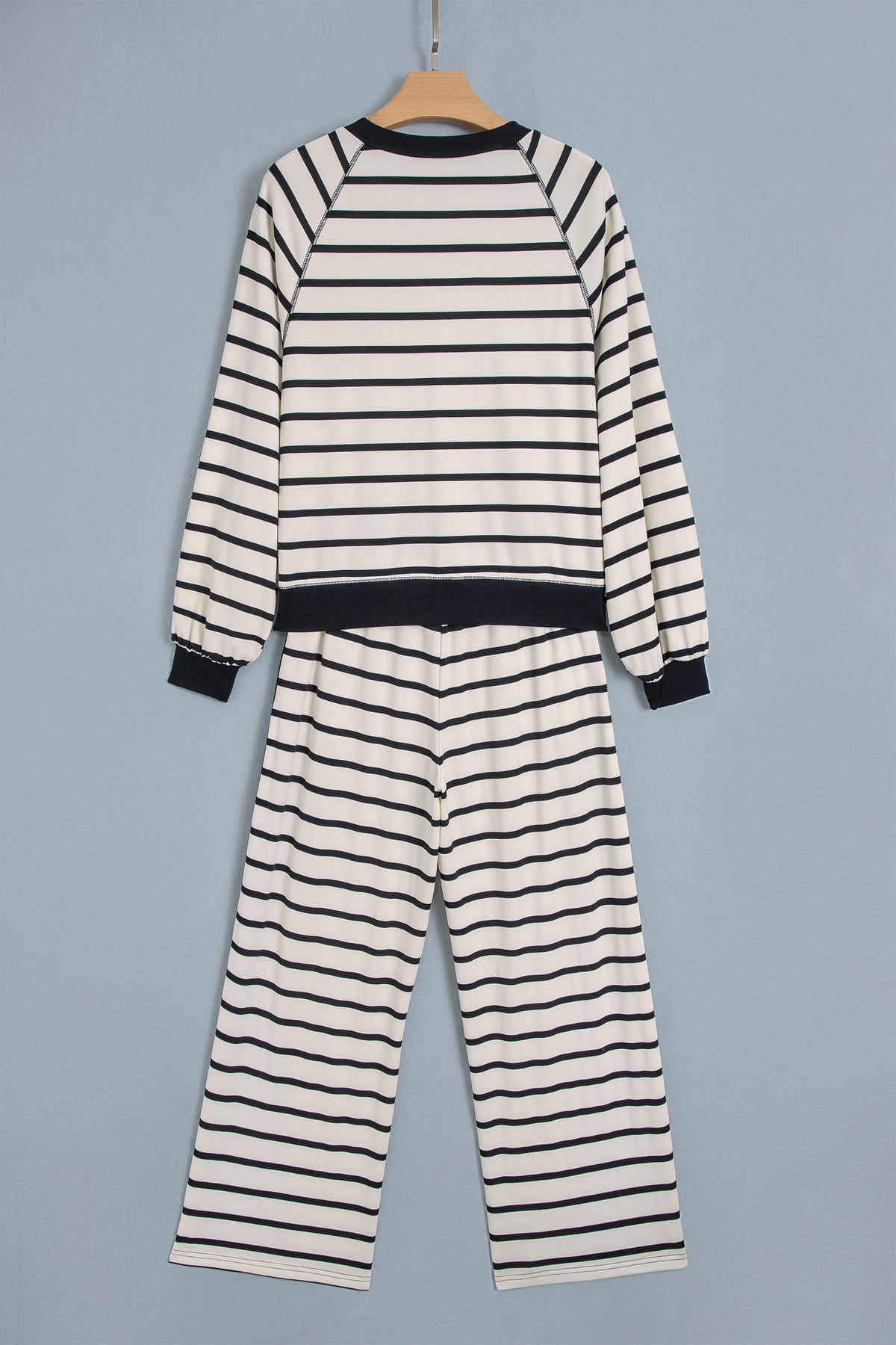 Stripe Relaxed Long Sleeve Top Color Block Detail Drawstring Pant Set