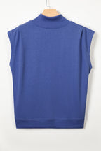 Black Solid Color High Neck Cap Sleeve Loose Top