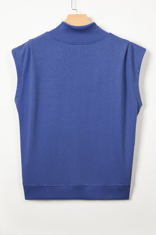 Black Solid Color High Neck Cap Sleeve Loose Top