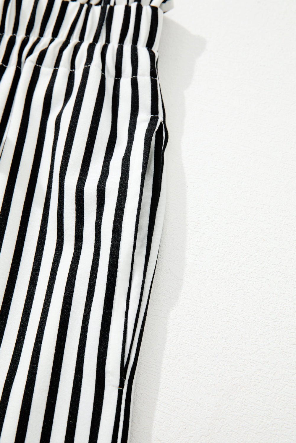 Black Stripe Tied High Waist Loose Straight Casual Pants