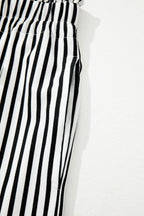 Black Stripe Tied High Waist Loose Straight Casual Pants