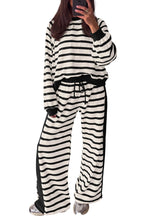Stripe relaxed long sleeve top and color block drawstring pant set by Dear-Lover, casual two-piece outfit with comfortable fit.