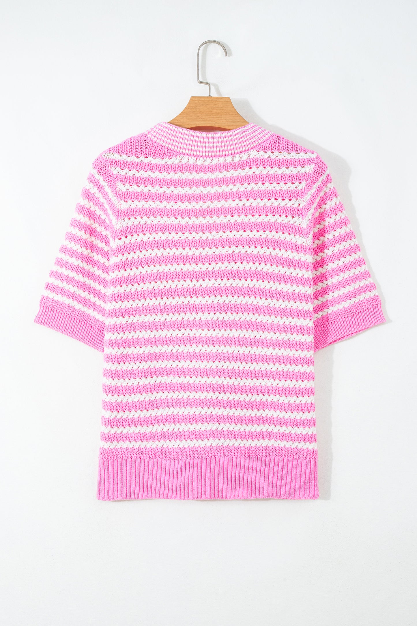 Black Stripe Short Sleeve Knit V Neck Bow Knot Sweater