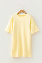 Yellow Cream Eyelet Embroidered Lace Splicing Sleeve Loose T Shirt Dress
