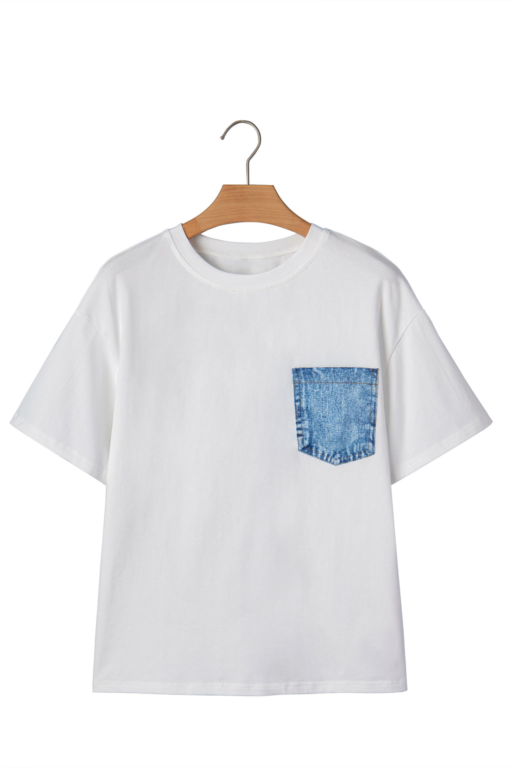 Sail Blue Color Block Chest Pocket Patched Casual Short Sleeve Top