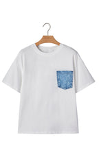Sail Blue Color Block Chest Pocket Patched Casual Short Sleeve Top