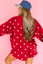 Red Polka Dot Raw Hem Relaxed Pullover Loose Skort Two Piece Set
