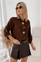 Coffee Multi Button Decoration Tab Long Sleeve Casual Shirt