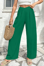 Color black Solid Color Textured Crossed Waist Loose Pants