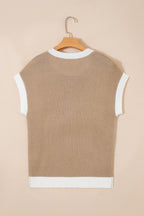 Goat Horse Shoe Pattern Contrast Trim Short Sleeve Sweater