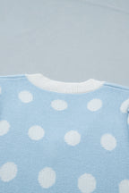 Rose Red Polka Dot Puff Short Sleeve Sweater Top