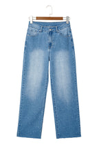 Mist Blue Distressed Detail Tummy Control Raw Hem Jeans