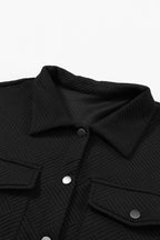 Solid Textured Flap Pocket Buttoned Shacket