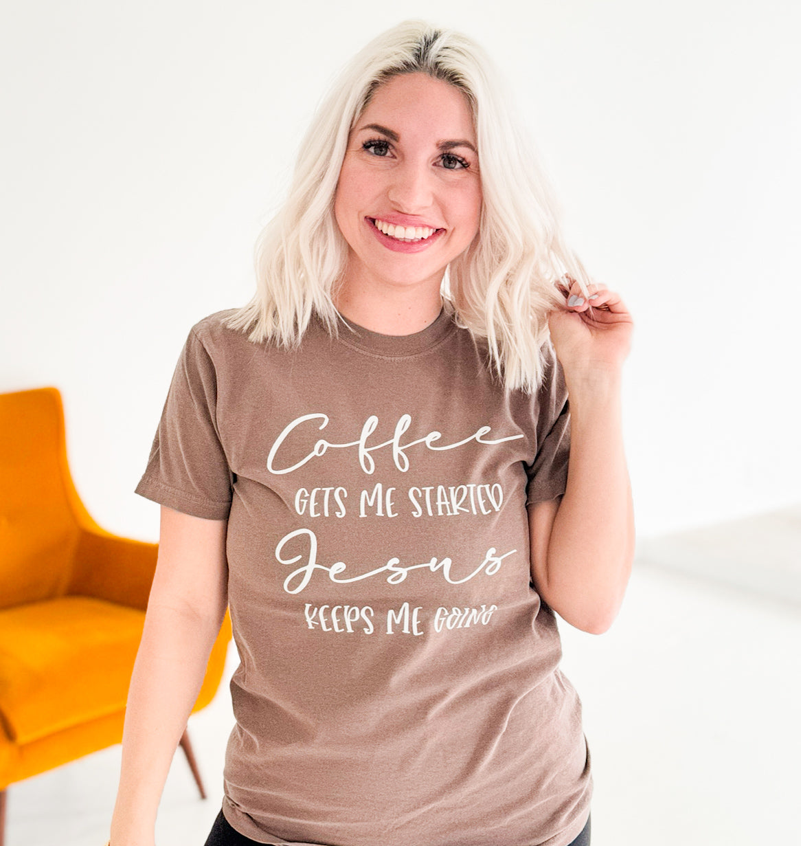 Unisex espresso-colored graphic t-shirt featuring coffee and Jesus sayings, from Envy Stylz Wholesale women's apparel collection.