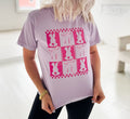 Pink checker rabbit and bows graphic T-shirt for women by Envy Stylz Wholesale, comfortable and stylish casual shirt.