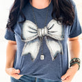 Heather denim unisex graphic T-shirt with a bow design from Envy Stylz Wholesale, featuring a casual and stylish look.