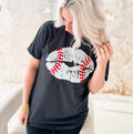 Women’s Heather Graphite Baseball Lips Graphic T-Shirt by Envy Stylz Wholesale, casual unisex short-sleeve tee with bold graphic print
