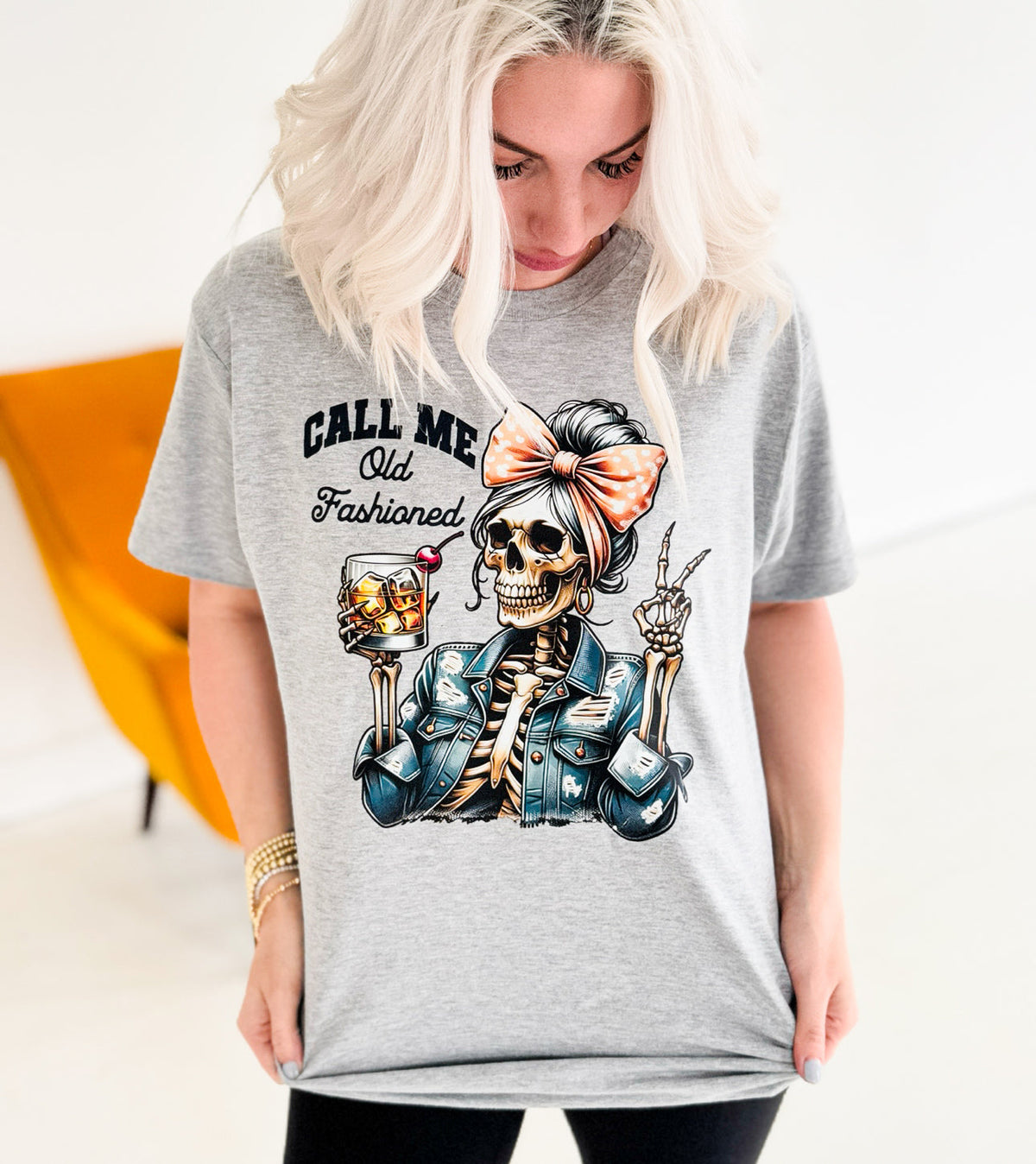 Heather grey women's Call Me Old Fashioned graphic T-shirt by Envy Stylz Wholesale, casual unisex apparel shirt.