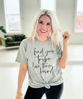 Heather grey Find Your Tribe Love Them Hard graphic T-shirt for women by Envy Stylz Wholesale, casual unisex apparel shirt.