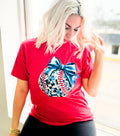Heather red Disco Baseball graphic T-shirt for women by Envy Stylz Wholesale, casual apparel with vibrant retro design.